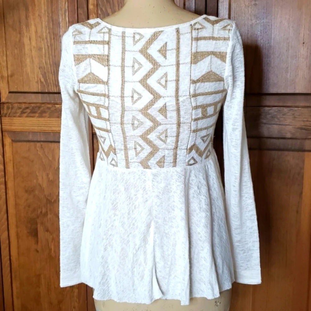 Free People Tribal Embroidered Knit Top Sz XS